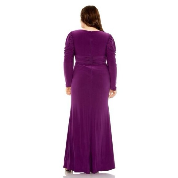 New Mac Duggal Size 18 W Purple 77119 Long Sleeve Cocktail Evening Gown Dress - Picture 3 of 8